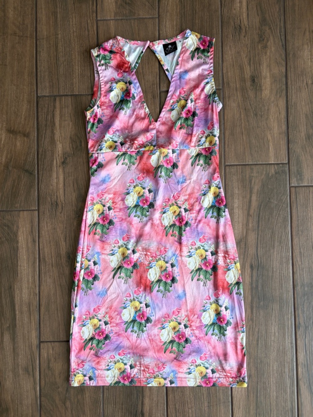 Floral Pink V-Neck Sleeveless Dress